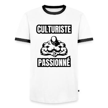 culturiste passionné - T-shirt contrasté Homme - blanc/noir - Devant - AI Model Female 172 light (172cm) & AI Model Male 178 dark (178cm)