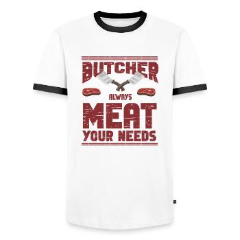 Metzger Fleischer Sprücher I Metzgerei - Männer Kontrast-T-Shirt - Weiß/Schwarz - Vorne - AI Model Female 172 light (172cm) & AI Model Male 178 dark (178cm)