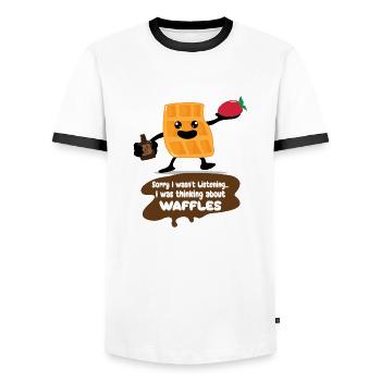 Thinking About Eating Waffles Syrup Cute Waffle - Men's Ringer Shirt - white/black - Front - AI Model Female 172 light (172cm) & AI Model Male 178 dark (178cm)