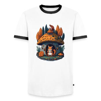 Pilz-Cottage-Eichhörnchen - Männer Kontrast-T-Shirt - Weiß/Schwarz - Vorne - AI Model Female 172 light (172cm) & AI Model Male 178 dark (178cm)