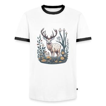 Pilz Cottagecore Hirsch - Männer Kontrast-T-Shirt - Weiß/Schwarz - Vorne - AI Model Female 172 light (172cm) & AI Model Male 178 dark (178cm)