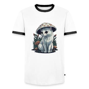 Trippy Mushroom Cat - Men's Ringer Shirt - white/black - Front - AI Model Female 172 light (172cm) & AI Model Male 178 dark (178cm)