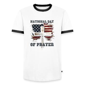 National Day Of Prayer - Männer Kontrast-T-Shirt - Weiß/Schwarz - Vorne - AI Model Female 172 light (172cm) & AI Model Male 178 dark (178cm)