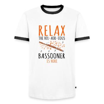 Fagottist für Fagottorchester und Fagottist - Männer Kontrast-T-Shirt - Weiß/Schwarz - Vorne - AI Model Female 172 light (172cm) & AI Model Male 178 dark (178cm)