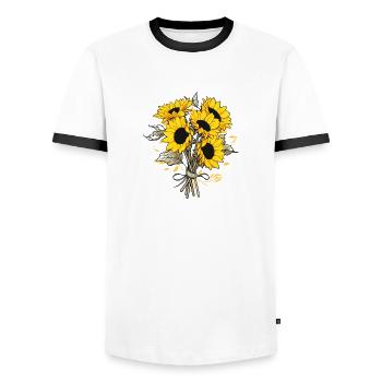 Bouquet Fleurs Jaunes Amoureux Tournesol Jeu de mots Floral - T-shirt contrasté Homme - blanc/noir - Devant - AI Model Female 172 light (172cm) & AI Model Male 178 dark (178cm)