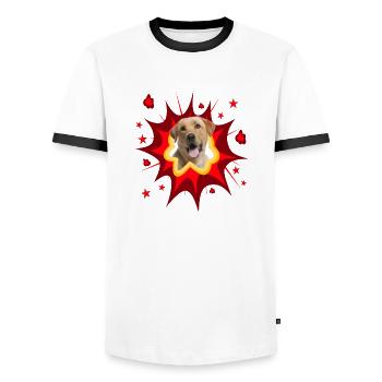 Comic Dog Design - Pow - Labrador Retriever - Men's Ringer Shirt - white/black - Front - AI Model Female 172 light (172cm) & AI Model Male 178 dark (178cm)