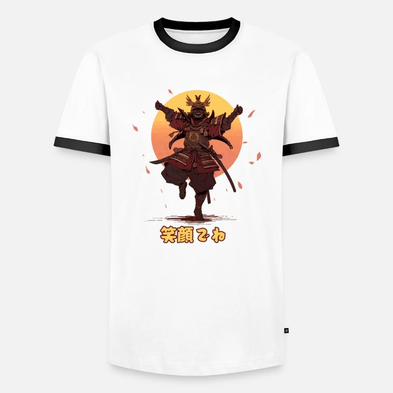 Happy Samurai 2 - Männer Kontrast-T-Shirt - Weiß/Schwarz