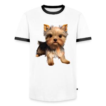 Hundewelpe Hund Yorkshire Terrier Hundehalter - Männer Kontrast-T-Shirt - Weiß/Schwarz - Vorne - AI Model Female 172 light (172cm) & AI Model Male 178 dark (178cm)