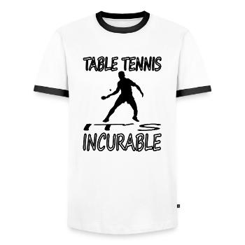 Jouer au tennis de table Athlète récréatif Idée cadeau - T-shirt contrasté Homme - blanc/noir - Devant - AI Model Female 172 light (172cm) & AI Model Male 178 dark (178cm)