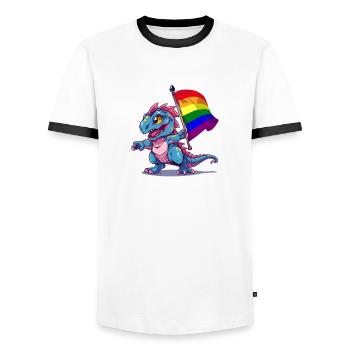 Pride Dinosaur LGBT Gay Lesbian Transgender Cool - Men's Ringer Shirt - white/black - Front - AI Model Female 172 light (172cm) & AI Model Male 178 dark (178cm)