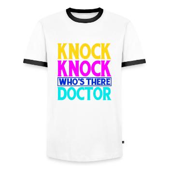 Knock Knock Who's There Doctor 13 - Männer Kontrast-T-Shirt - Weiß/Schwarz - Vorne - AI Model Female 172 light (172cm) & AI Model Male 178 dark (178cm)