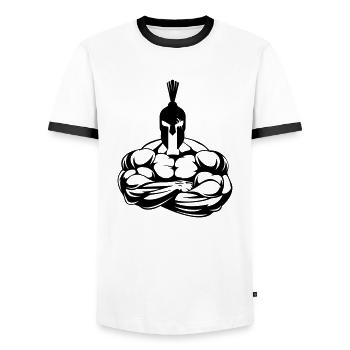 strong spartan - Männer Kontrast-T-Shirt - Weiß/Schwarz - Vorne - AI Model Female 172 light (172cm) & AI Model Male 178 dark (178cm)