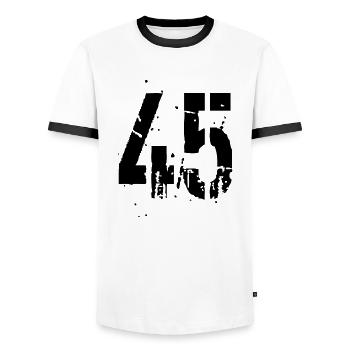 45 Nombre 45 - T-shirt contrasté Homme - blanc/noir - Devant - AI Model Female 172 light (172cm) & AI Model Male 178 dark (178cm)