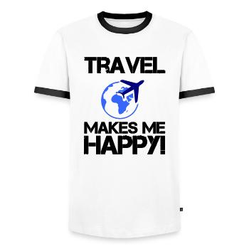 Voyagez heureux - T-shirt contrasté Homme - blanc/noir - Devant - AI Model Female 172 light (172cm) & AI Model Male 178 dark (178cm)