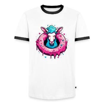 The Donut Sheep - Men's Ringer Shirt - white/black - Front - AI Model Female 172 light (172cm) & AI Model Male 178 dark (178cm)