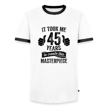 Drôle 45 ans blague 45e anniversaire Gag noir - T-shirt contrasté Homme - blanc/noir - Devant - AI Model Female 172 light (172cm) & AI Model Male 178 dark (178cm)