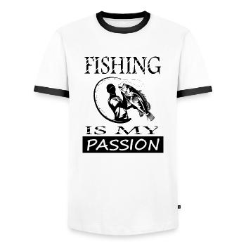 Fisherman Angler fishing is my passion poison - Men's Ringer Shirt - white/black - Front - AI Model Female 172 light (172cm) & AI Model Male 178 dark (178cm)