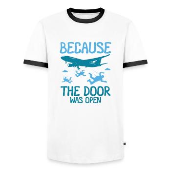 Because The Door Was Open Skydiving - Männer Kontrast-T-Shirt - Weiß/Schwarz - Vorne - AI Model Female 172 light (172cm) & AI Model Male 178 dark (178cm)