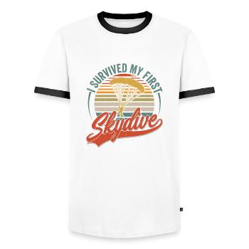I Survived My First Skydive Parachute Skydiver - Men's Ringer Shirt - white/black - Front - AI Model Female 172 light (172cm) & AI Model Male 178 dark (178cm)