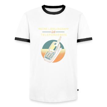 altes Handy - Männer Kontrast-T-Shirt - Weiß/Schwarz - Vorne - AI Model Female 172 light (172cm) & AI Model Male 178 dark (178cm)