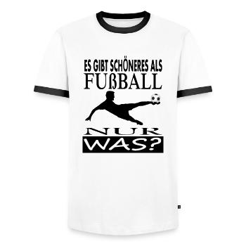 Fußball spielen Fußballspieler Tore schießen - Männer Kontrast-T-Shirt - Weiß/Schwarz - Vorne - AI Model Female 172 light (172cm) & AI Model Male 178 dark (178cm)