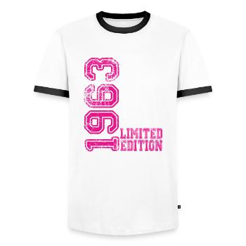 Édition limitée 1963 - T-shirt contrasté Homme - blanc/noir - Devant - AI Model Female 172 light (172cm) & AI Model Male 178 dark (178cm)