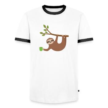 I'm a Caffeinated Sloth T-Shirt - Men's Ringer Shirt - white/black - Front - AI Model Female 172 light (172cm) & AI Model Male 178 dark (178cm)