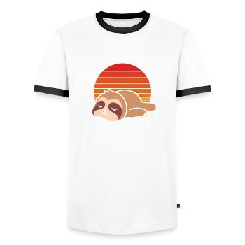 Sloth mode enabled in retro t-shirt - Men's Ringer Shirt - white/black - Front - AI Model Female 172 light (172cm) & AI Model Male 178 dark (178cm)