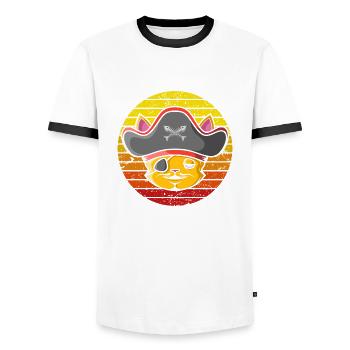 Pirate Cat Retro - Men's Ringer Shirt - white/black - Front - AI Model Female 172 light (172cm) & AI Model Male 178 dark (178cm)