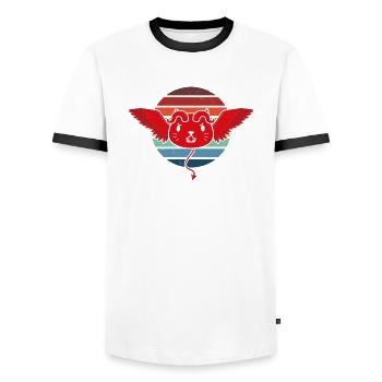 Cute Devil Cat Retro T-Shirt - Men's Ringer Shirt - white/black - Front - AI Model Female 172 light (172cm) & AI Model Male 178 dark (178cm)