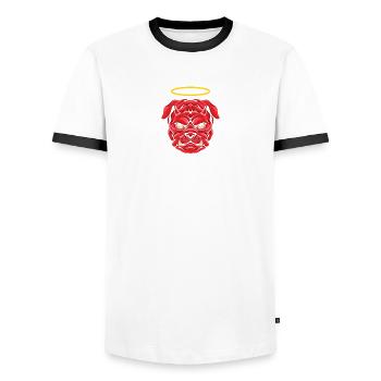 Devil Pitbull Dog T-Shirt - Men's Ringer Shirt - white/black - Front - AI Model Female 172 light (172cm) & AI Model Male 178 dark (178cm)