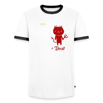 Ange et diable chat T-shirt - T-shirt contrasté Homme - blanc/noir - Devant - AI Model Female 172 light (172cm) & AI Model Male 178 dark (178cm)