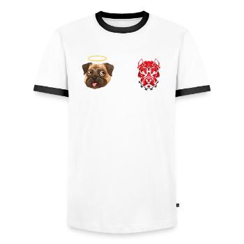 Engel Mops Hund Gegen Teufel Pitbull Hund T-Shirt - Männer Kontrast-T-Shirt - Weiß/Schwarz - Vorne - AI Model Female 172 light (172cm) & AI Model Male 178 dark (178cm)