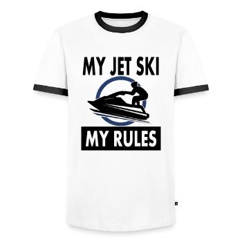 My Jet Ski My Rules Water Sports Gift Idea - Men's Ringer Shirt - white/black - Front - AI Model Female 172 light (172cm) & AI Model Male 178 dark (178cm)