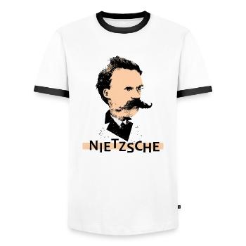 Nietzsche - Men's Ringer Shirt - white/black - Front - AI Model Female 172 light (172cm) & AI Model Male 178 dark (178cm)