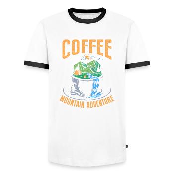Coffee Mountain Adventure - Men's Ringer Shirt - white/black - Front - AI Model Female 172 light (172cm) & AI Model Male 178 dark (178cm)