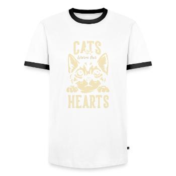 Cats warm our hearts - Men's Ringer Shirt - white/black - Front - AI Model Female 172 light (172cm) & AI Model Male 178 dark (178cm)