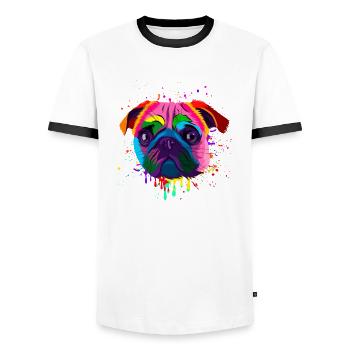 Bunter Mopskopf - Männer Kontrast-T-Shirt - Weiß/Schwarz - Vorne - AI Model Female 172 light (172cm) & AI Model Male 178 dark (178cm)
