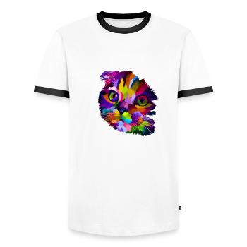 Angstkatze - Männer Kontrast-T-Shirt - Weiß/Schwarz - Vorne - AI Model Female 172 light (172cm) & AI Model Male 178 dark (178cm)