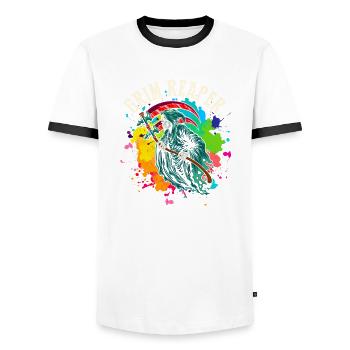Angel of death - Men's Ringer Shirt - white/black - Front - AI Model Female 172 light (172cm) & AI Model Male 178 dark (178cm)