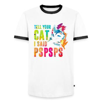 Sag deiner Katze, ich habe Pspsps gesagt - Männer Kontrast-T-Shirt - Weiß/Schwarz - Vorne - AI Model Female 172 light (172cm) & AI Model Male 178 dark (178cm)