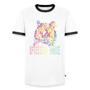 Feed me - Men's Ringer Shirt - white/black - Front - AI Model Female 172 light (172cm) & AI Model Male 178 dark (178cm)