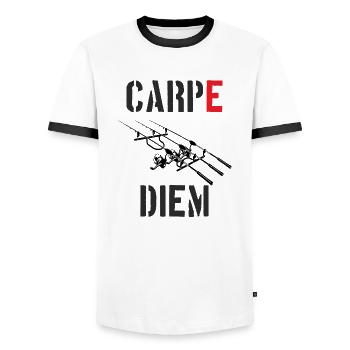 Low Carpe Diem Carphunters Carp Carp Angler - Men's Ringer Shirt - white/black - Front - AI Model Female 172 light (172cm) & AI Model Male 178 dark (178cm)