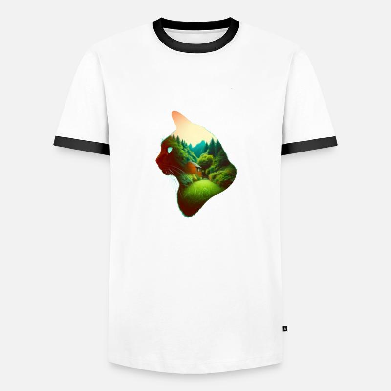 Nature in Cat Pattern - Männer Kontrast-T-Shirt - Weiß/Schwarz