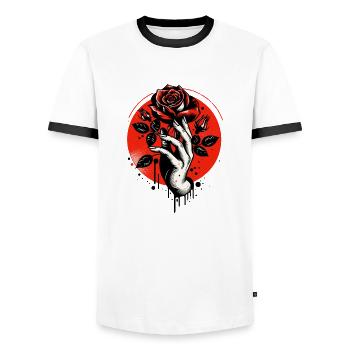 Purpurrote Umarmung - Männer Kontrast-T-Shirt - Weiß/Schwarz - Vorne - AI Model Female 172 light (172cm) & AI Model Male 178 dark (178cm)