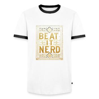 Battez-le Nerd 13 - T-shirt contrasté Homme - blanc/noir - Devant - AI Model Female 172 light (172cm) & AI Model Male 178 dark (178cm)