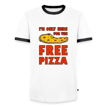 I'm Only Here For The Free Pizza 2 - Men's Ringer Shirt - white/black - Front - AI Model Female 172 light (172cm) & AI Model Male 178 dark (178cm)