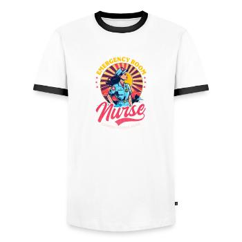 Infirmière d’urgence Vintage rétro coucher de soleil - T-shirt contrasté Homme - blanc/noir - Devant - AI Model Female 172 light (172cm) & AI Model Male 178 dark (178cm)