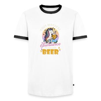 Licorne Substance magique appelée bière - T-shirt contrasté Homme - blanc/noir - Devant - AI Model Female 172 light (172cm) & AI Model Male 178 dark (178cm)