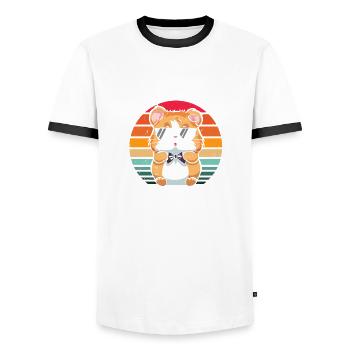 Hamster Bro T-shirt rétro - T-shirt contrasté Homme - blanc/noir - Devant - AI Model Female 172 light (172cm) & AI Model Male 178 dark (178cm)